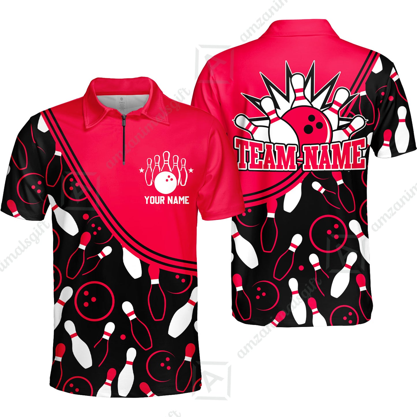 Customized Bowling Quarter-Zip Polo Shirt, Bowling Multicolor Custom Team Bowling Uniform Jersey for Bowlers