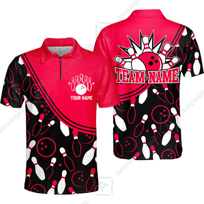 Customized Bowling Quarter-Zip Polo Shirt, Bowling Multicolor Custom Team Bowling Uniform Jersey for Bowlers