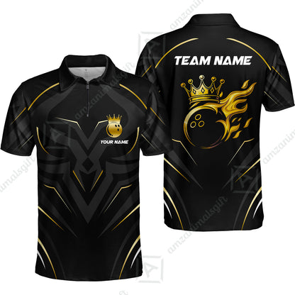 Customized Bowling Quarter-Zip Polo Shirt, Custom Crown Bowling Multicolor Team Style Uniform Jersey for Bowlers
