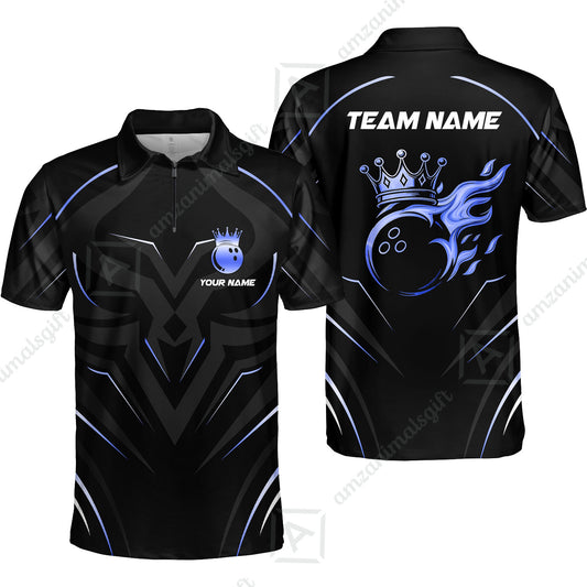 Customized Bowling Quarter-Zip Polo Shirt, Custom Crown Bowling Multicolor Team Style Uniform Jersey for Bowlers
