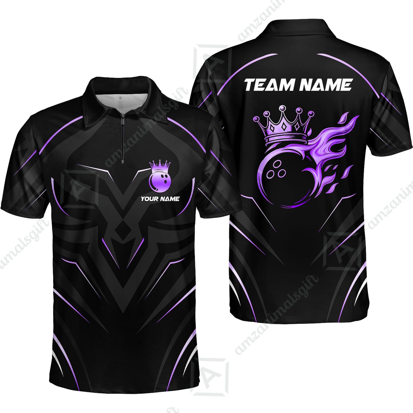 Customized Bowling Quarter-Zip Polo Shirt, Custom Crown Bowling Multicolor Team Style Uniform Jersey for Bowlers