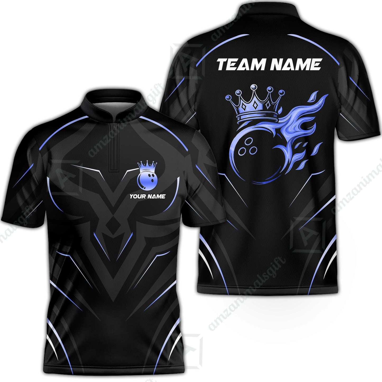 Customized Bowling Stand Collar Quarter-Zip Shirt, Custom Crown Multicolor Bowling Style Uniform Jersey For Bowlers