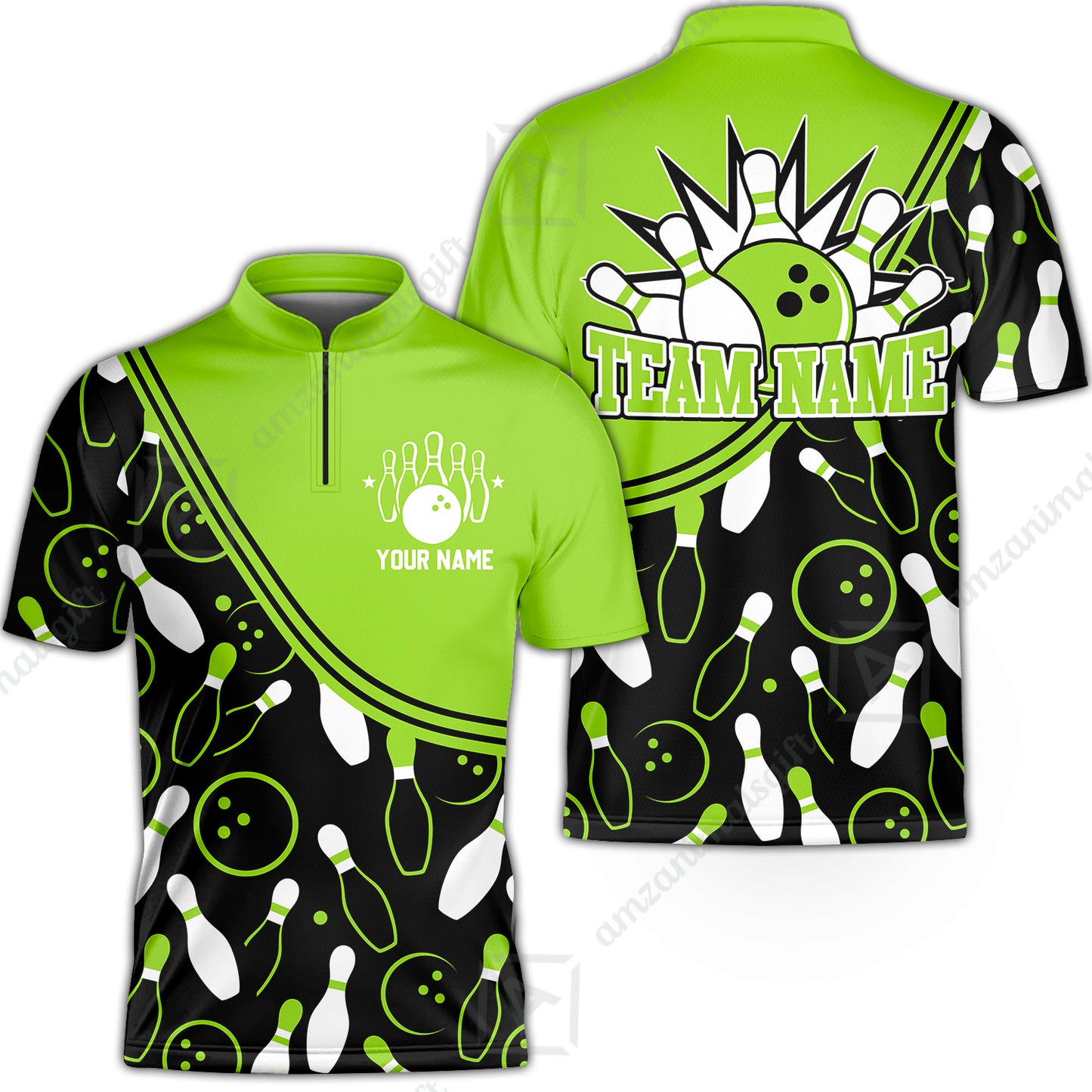 Customized Bowling Stand Collar Quarter-Zip Shirt, Custom Multicolor Bowling Style Uniform Jersey For Bowlers