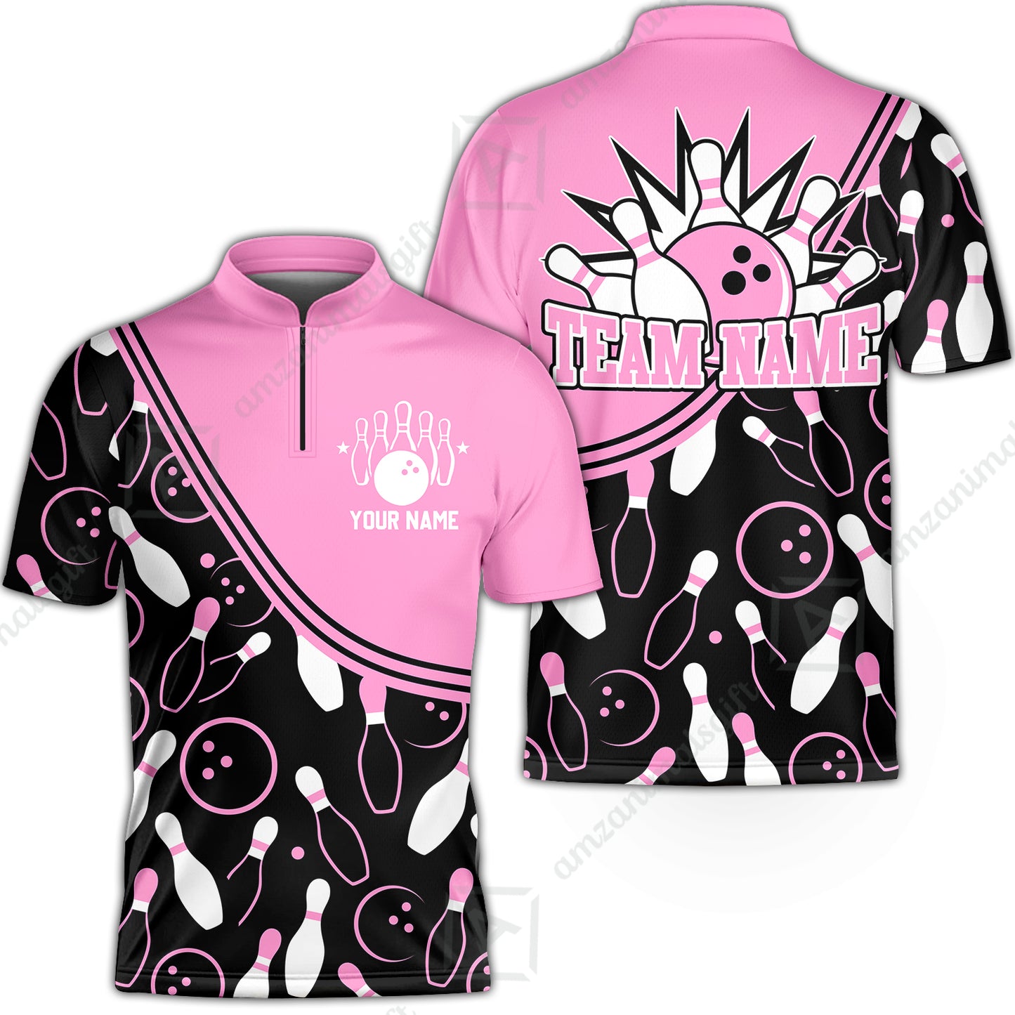 Customized Bowling Stand Collar Quarter-Zip Shirt, Custom Multicolor Bowling Style Uniform Jersey For Bowlers