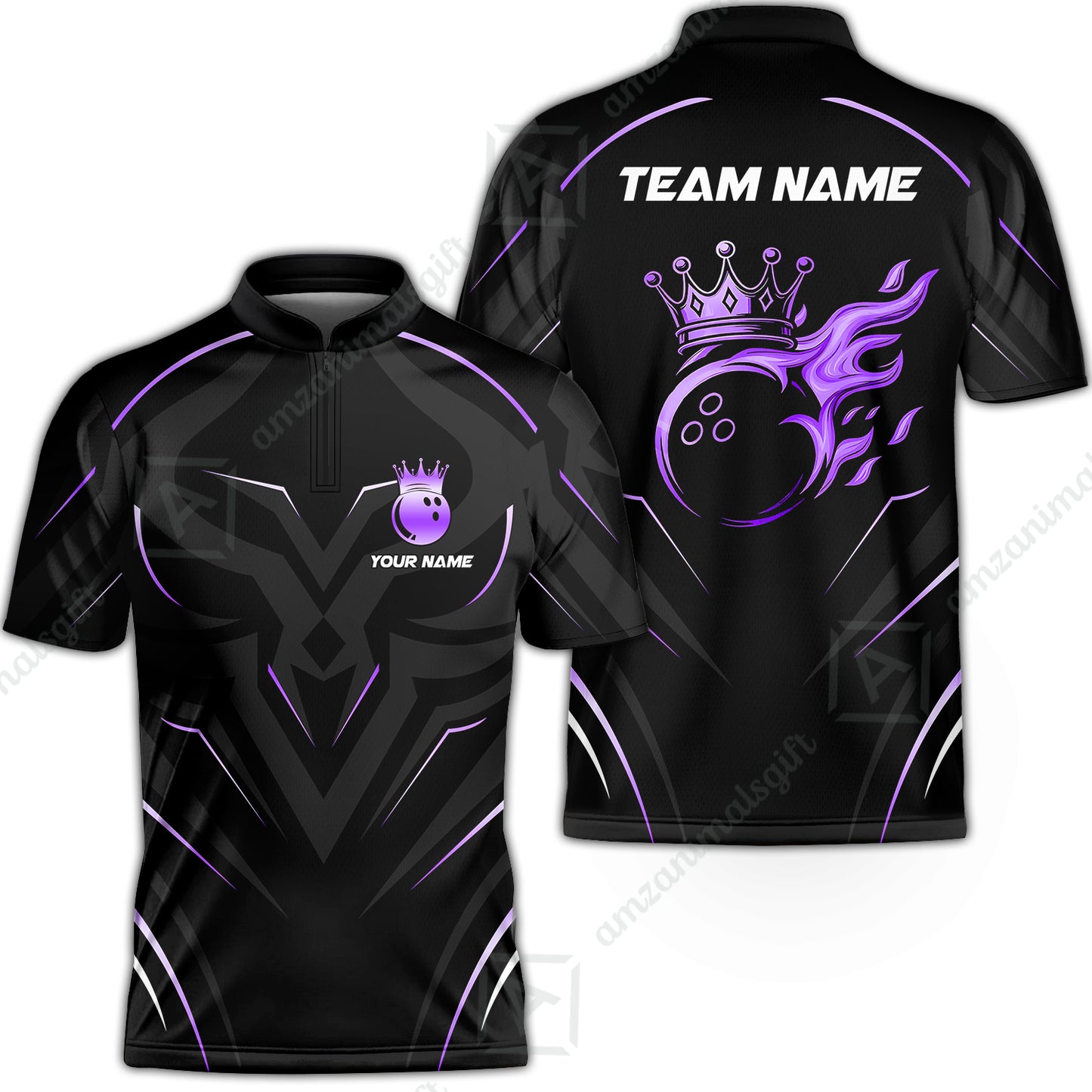 Customized Bowling Stand Collar Quarter-Zip Shirt, Custom Crown Multicolor Bowling Style Uniform Jersey For Bowlers