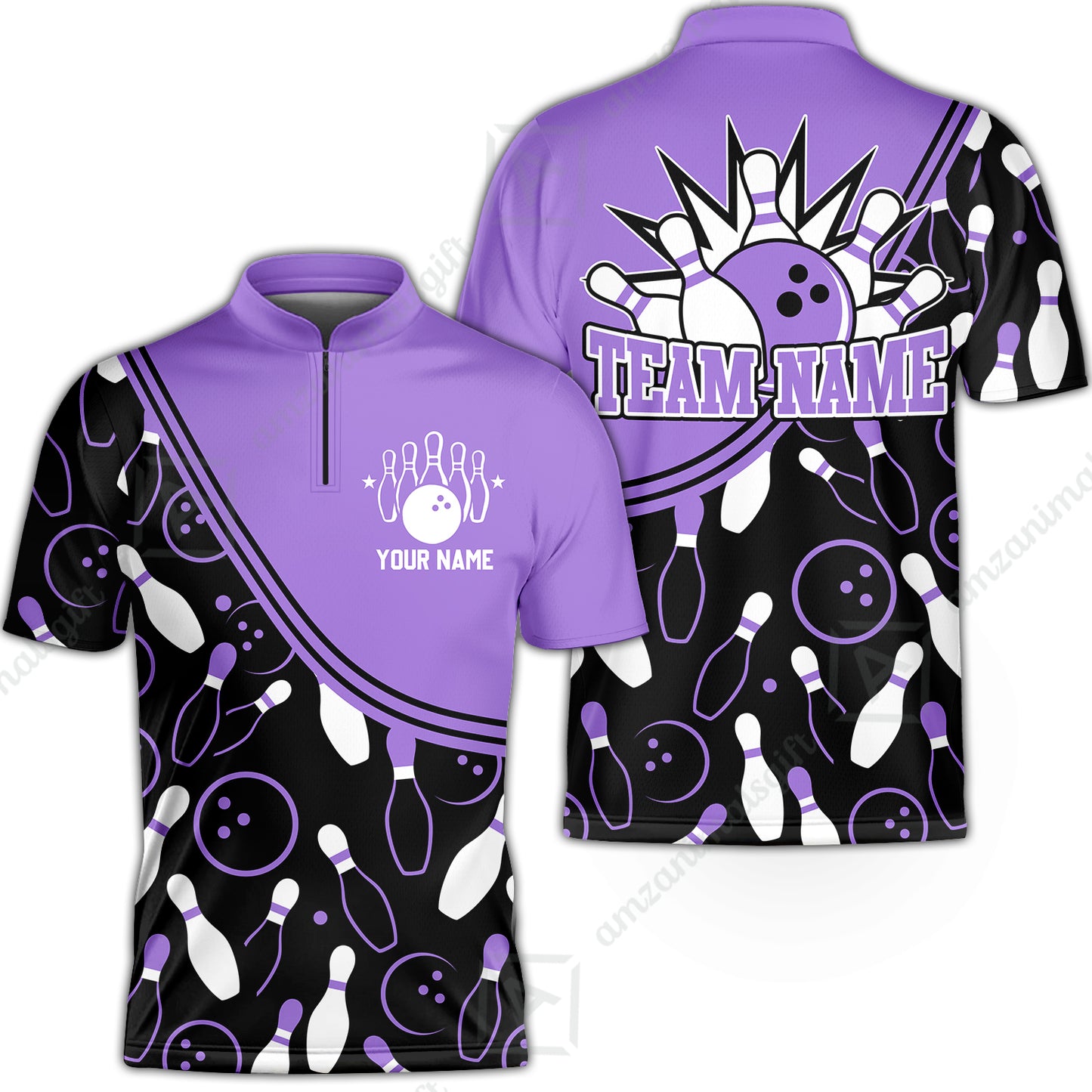 Customized Bowling Stand Collar Quarter-Zip Shirt, Custom Multicolor Bowling Style Uniform Jersey For Bowlers