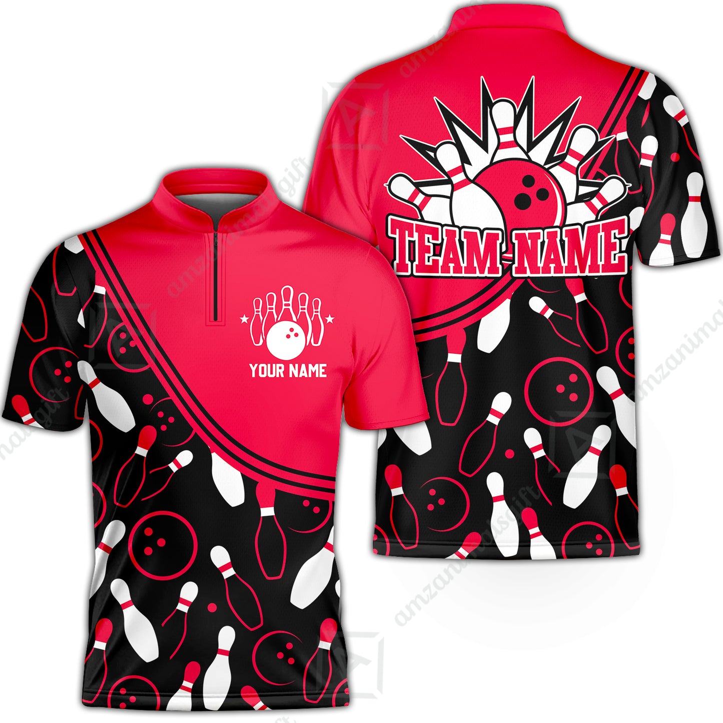Customized Bowling Stand Collar Quarter-Zip Shirt, Custom Multicolor Bowling Style Uniform Jersey For Bowlers