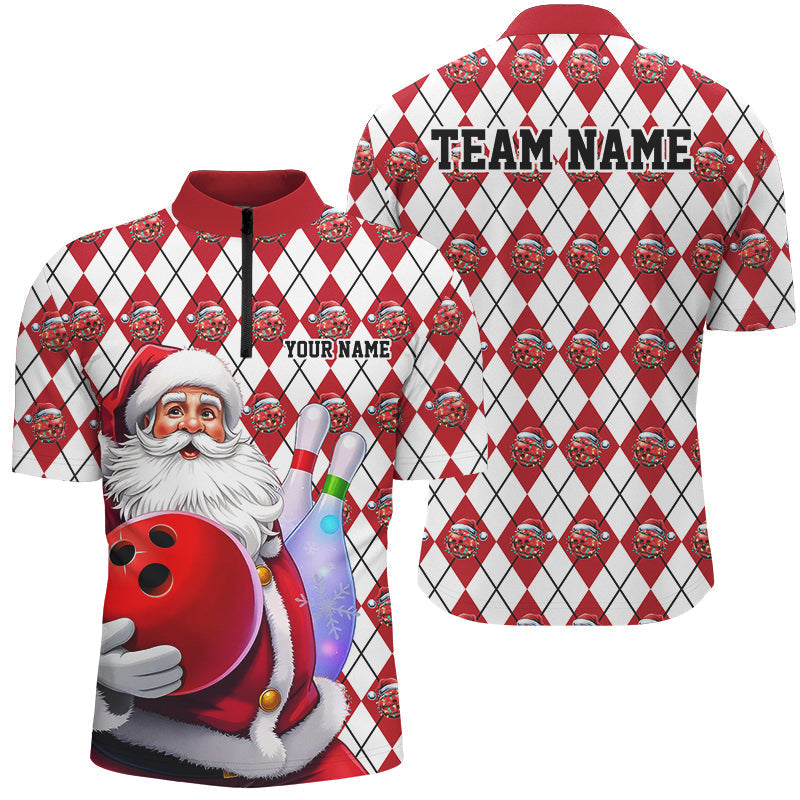 Bowling Argyle Pattern - Custom Christmas Santa Bowling Team Jerseys Polo Shirts, Personalized Christmas Bowling uniforms