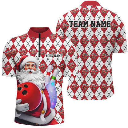 Bowling Argyle Pattern - Custom Christmas Santa Bowling Team Jerseys Polo Shirts, Personalized Christmas Bowling uniforms
