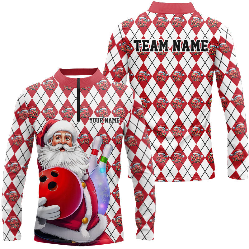 Bowling Argyle Pattern - Custom Christmas Santa Bowling Team Jerseys Polo Shirts, Personalized Christmas Bowling uniforms