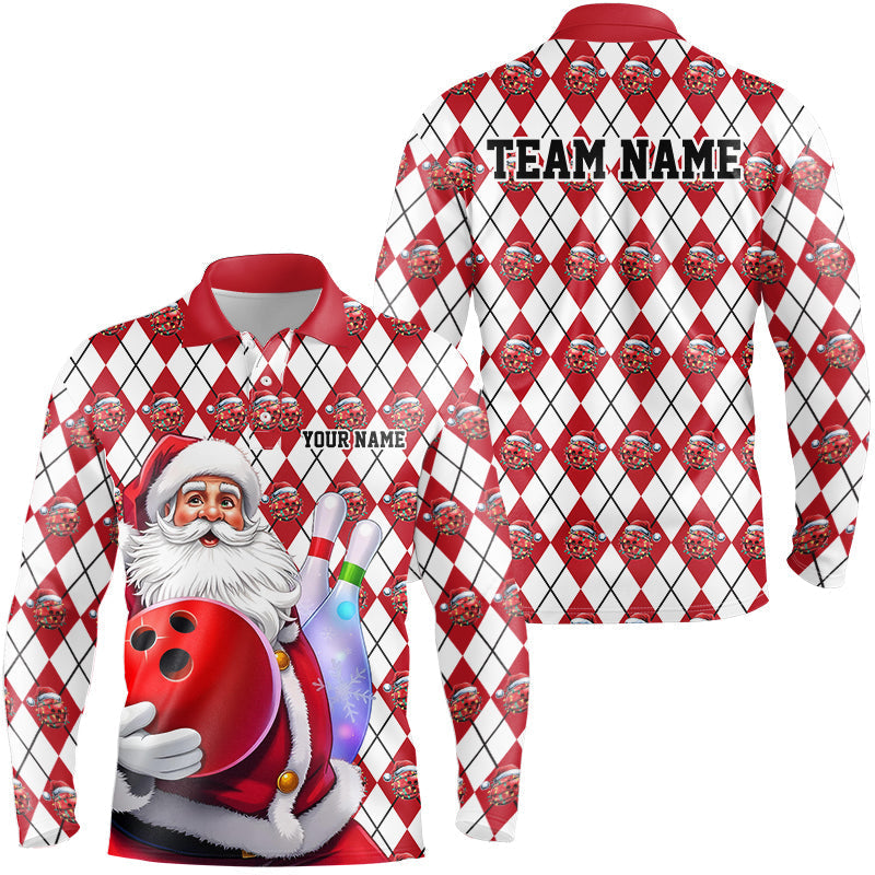 Bowling Argyle Pattern - Custom Christmas Santa Bowling Team Jerseys Polo Shirts, Personalized Christmas Bowling uniforms