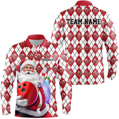 Bowling Argyle Pattern - Custom Christmas Santa Bowling Team Jerseys Polo Shirts, Personalized Christmas Bowling uniforms