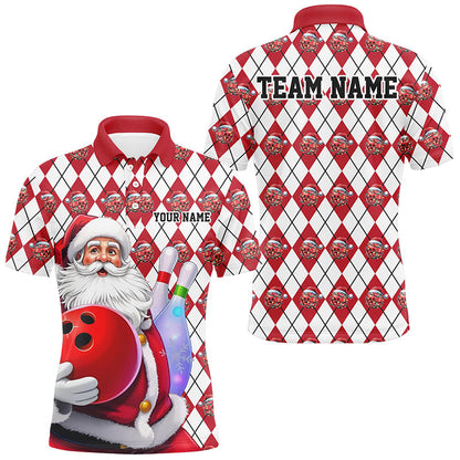 Bowling Argyle Pattern - Custom Christmas Santa Bowling Team Jerseys Polo Shirts, Personalized Christmas Bowling uniforms