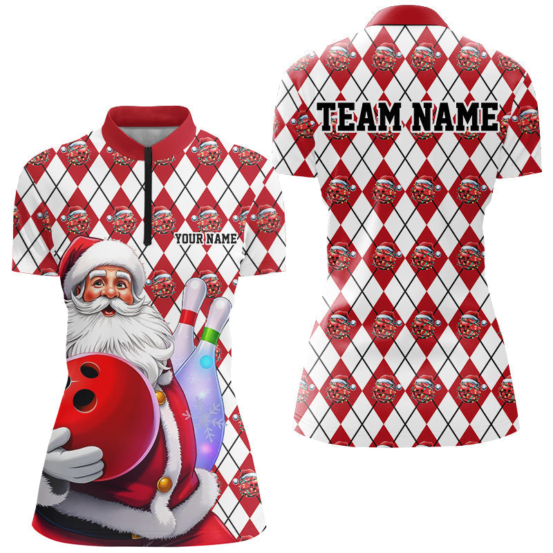 Bowling Argyle Pattern - Custom Christmas Santa Bowling Team Jerseys Polo Shirts, Personalized Christmas Bowling uniforms