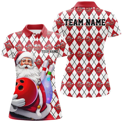 Bowling Argyle Pattern - Custom Christmas Santa Bowling Team Jerseys Polo Shirts, Personalized Christmas Bowling uniforms