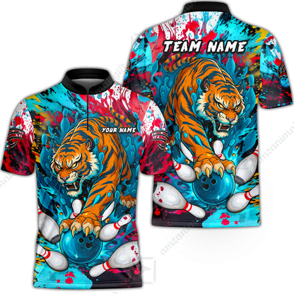 Custom Bowling Team Shirt Roaring Tiger Colorful,  Bowling uniforms, Bowling Shirt Personalized Name And Team Name