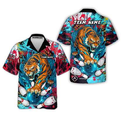 Custom Bowling Team Shirt Roaring Tiger Colorful,  Bowling uniforms, Bowling Shirt Personalized Name And Team Name