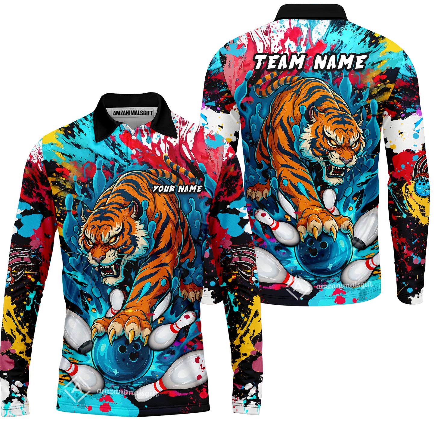 Custom Bowling Team Shirt Roaring Tiger Colorful,  Bowling uniforms, Bowling Shirt Personalized Name And Team Name