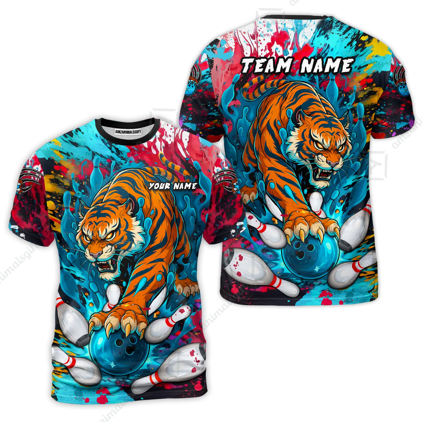 Custom Bowling Team Shirt Roaring Tiger Colorful,  Bowling uniforms, Bowling Shirt Personalized Name And Team Name