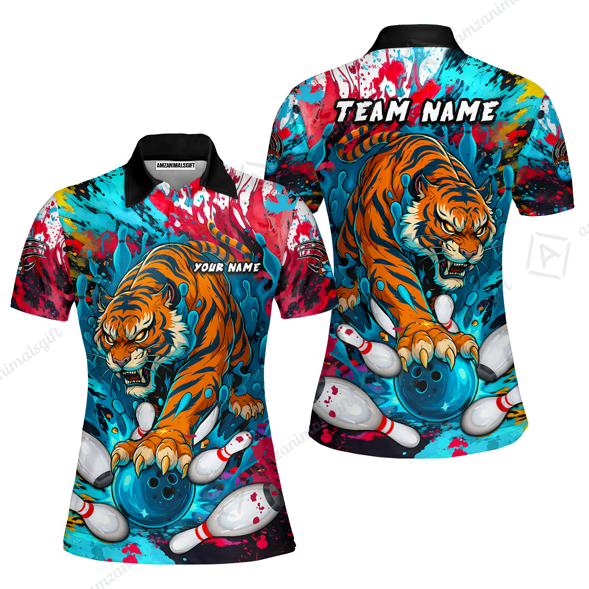Custom Bowling Team Shirt Roaring Tiger Colorful,  Bowling uniforms, Bowling Shirt Personalized Name And Team Name