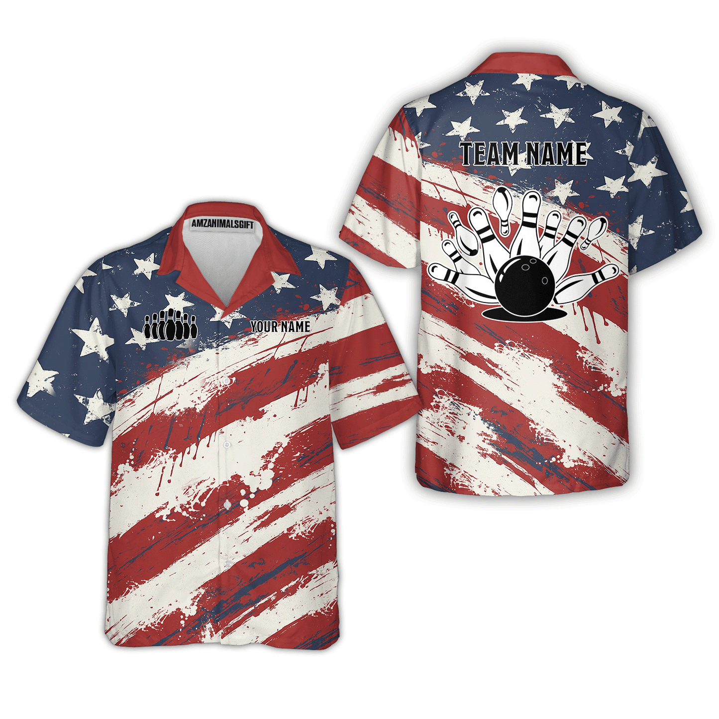 Custom Bowling Team Jerseys Polo Shirts, Bowling Sports American Flag uniforms - Personalized Name And Team Name