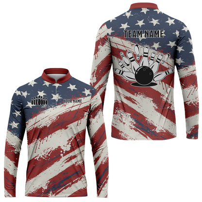 Custom Bowling Team Jerseys Polo Shirts, Bowling Sports American Flag uniforms - Personalized Name And Team Name