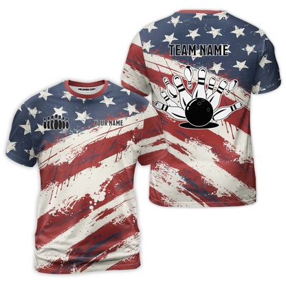 Custom Bowling Team Jerseys Polo Shirts, Bowling Sports American Flag uniforms - Personalized Name And Team Name