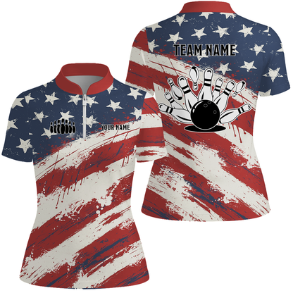 Custom Bowling Team Jerseys Polo Shirts, Bowling Sports American Flag uniforms - Personalized Name And Team Name