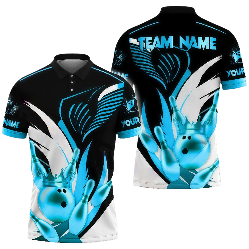 Bowling Ball With Crown High Contrast Unisex Polo Cyan
