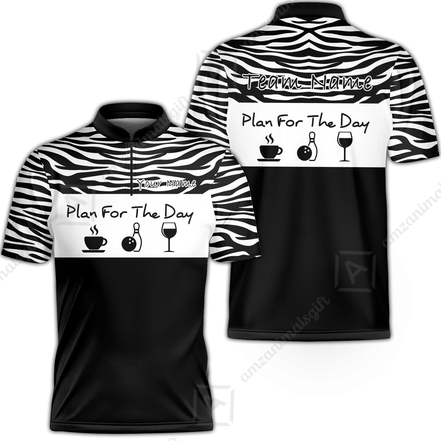 Custom Bowling Jersey Polo Shirt, Plan For The Day Zebra Pattern, Custom Bowling Jersey Team Shirt For Players With Name & Team Name