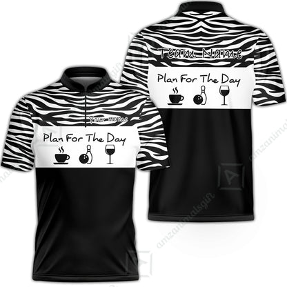 Custom Bowling Jersey Polo Shirt, Plan For The Day Zebra Pattern, Custom Bowling Jersey Team Shirt For Players With Name & Team Name