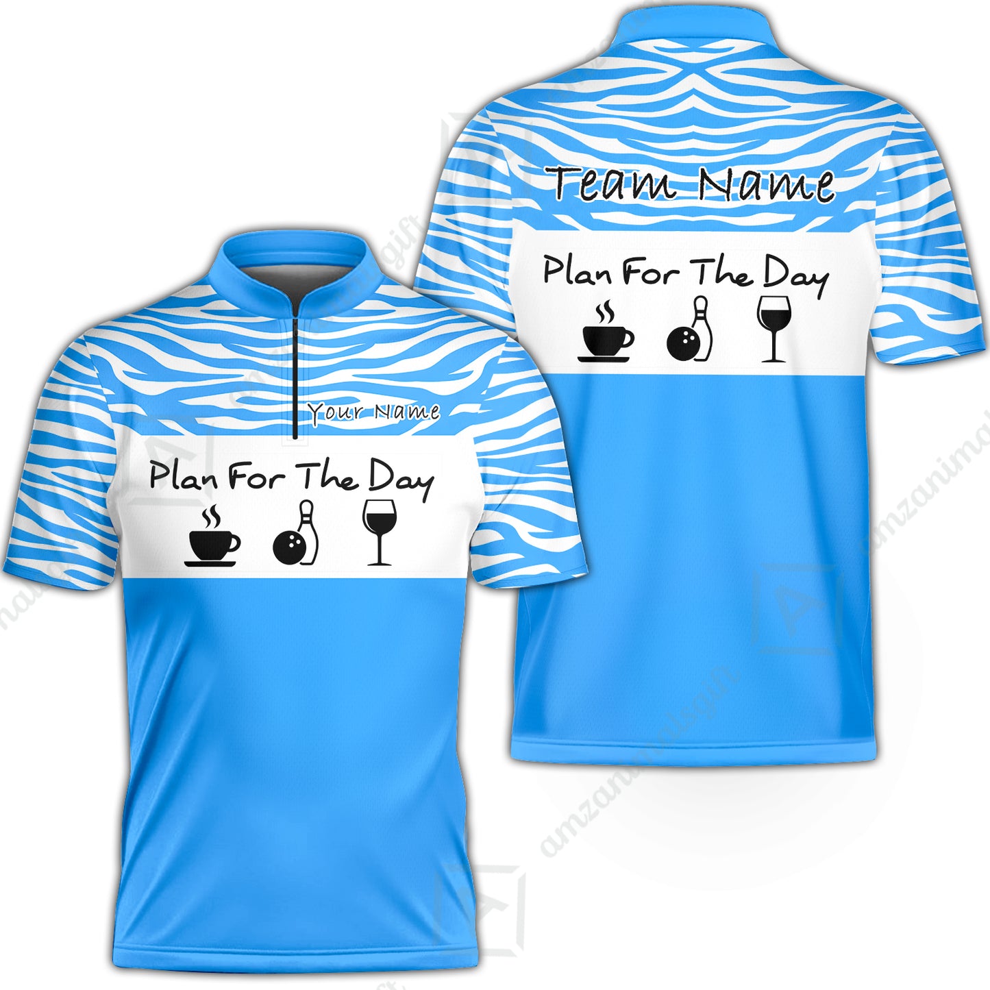 Custom Bowling Jersey Polo Shirt, Plan For The Day Zebra Pattern, Custom Bowling Jersey Team Shirt For Players With Name & Team Name