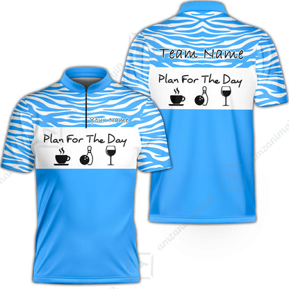 Custom Bowling Jersey Polo Shirt, Plan For The Day Zebra Pattern, Custom Bowling Jersey Team Shirt For Players With Name & Team Name