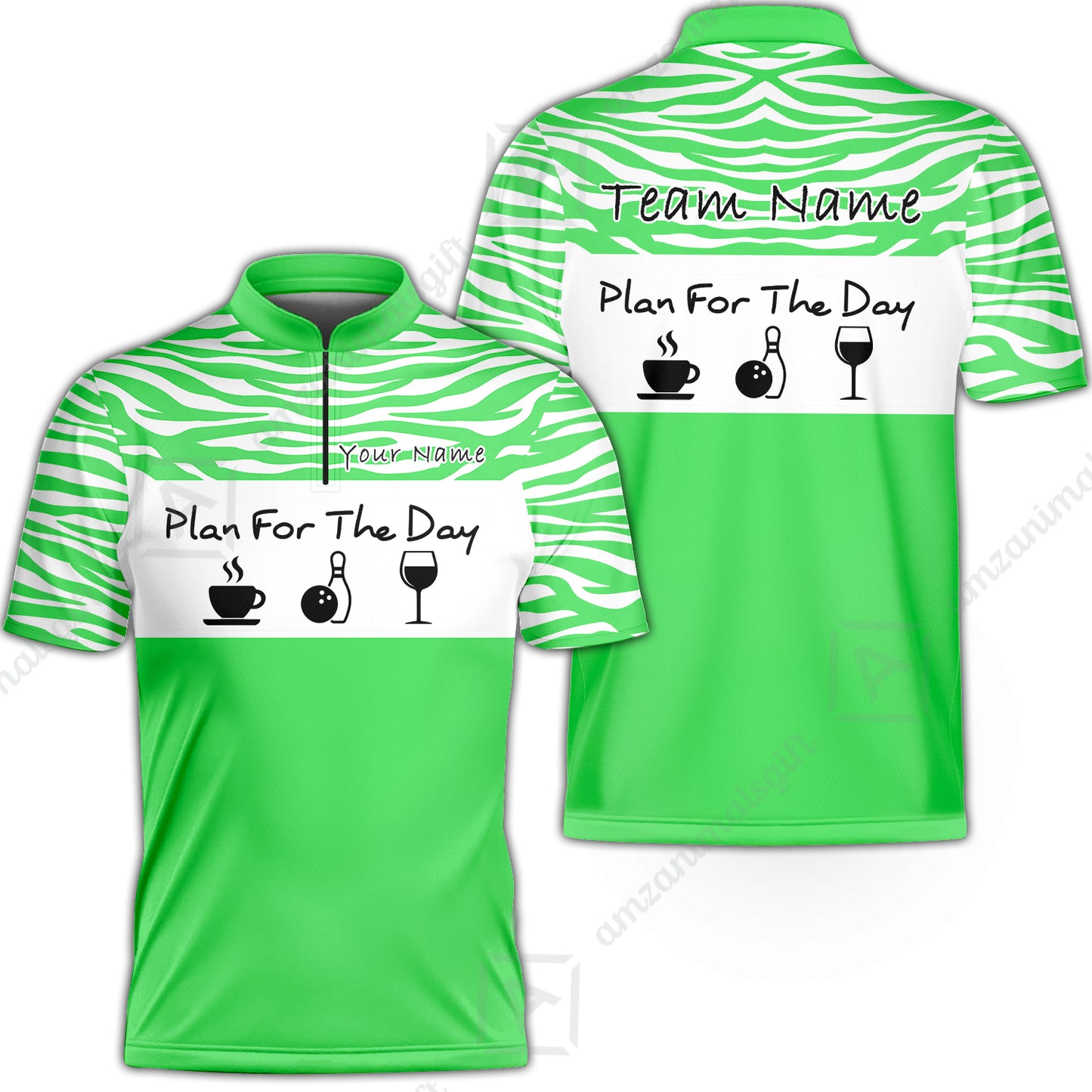 Custom Bowling Jersey Polo Shirt, Plan For The Day Zebra Pattern, Custom Bowling Jersey Team Shirt For Players With Name & Team Name