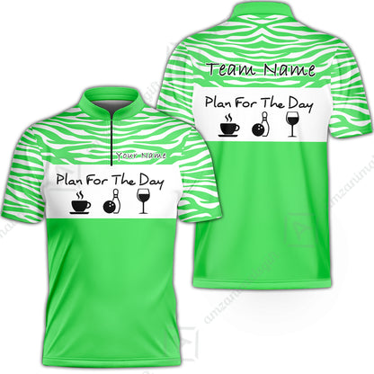 Custom Bowling Jersey Polo Shirt, Plan For The Day Zebra Pattern, Custom Bowling Jersey Team Shirt For Players With Name & Team Name