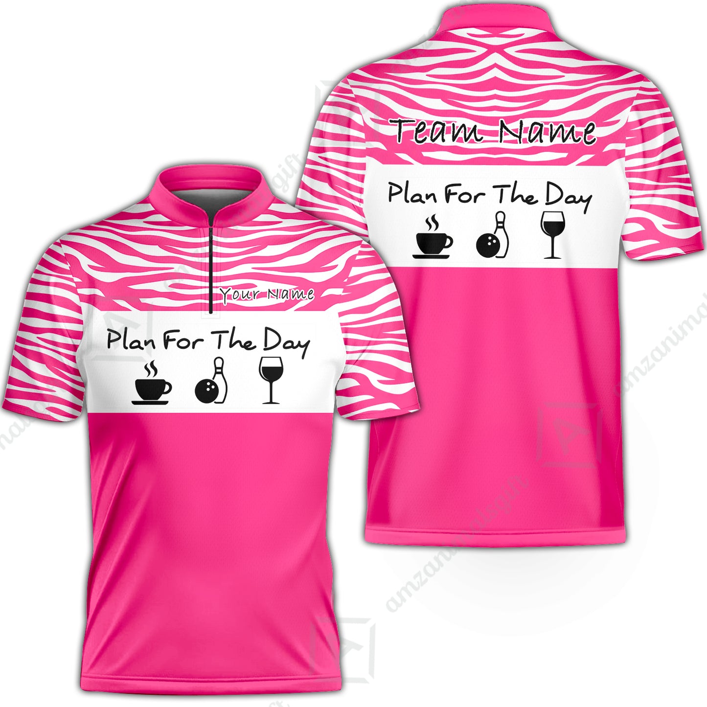 Custom Bowling Jersey Polo Shirt, Plan For The Day Zebra Pattern, Custom Bowling Jersey Team Shirt For Players With Name & Team Name