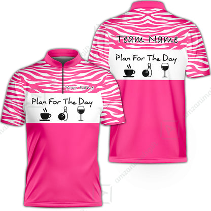 Custom Bowling Jersey Polo Shirt, Plan For The Day Zebra Pattern, Custom Bowling Jersey Team Shirt For Players With Name & Team Name