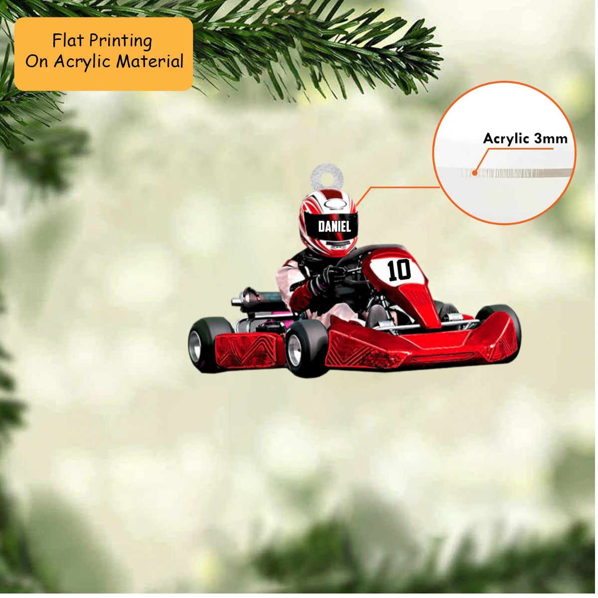 Personalized Karting Christmas Ornament, Fast Kart Driver Action Pose, Custom Ornament Christmas Gift, Keychain Karting, Car Ornament Karting