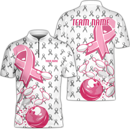 Custom Bowling Team Uniform Jerseys Breast Cancer Pink Ribbon Ladies, Bowling Shirt Personalized Name And Team Name