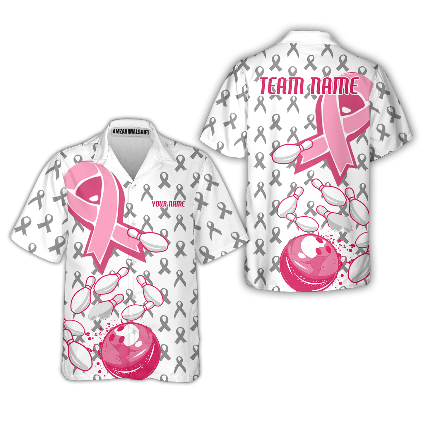 Custom Bowling Team Uniform Jerseys Breast Cancer Pink Ribbon Ladies, Bowling Shirt Personalized Name And Team Name