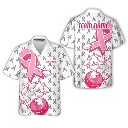 Custom Bowling Team Uniform Jerseys Breast Cancer Pink Ribbon Ladies, Bowling Shirt Personalized Name And Team Name
