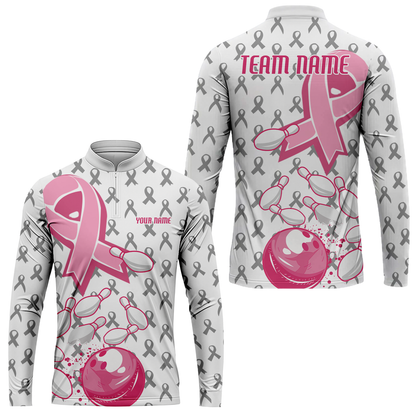 Custom Bowling Team Uniform Jerseys Breast Cancer Pink Ribbon Ladies, Bowling Shirt Personalized Name And Team Name
