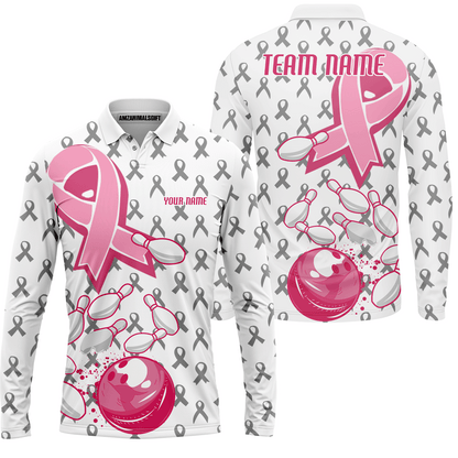 Custom Bowling Team Uniform Jerseys Breast Cancer Pink Ribbon Ladies, Bowling Shirt Personalized Name And Team Name