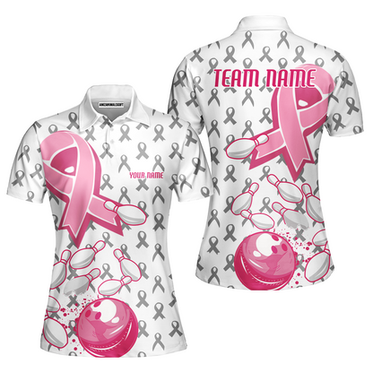 Custom Bowling Team Uniform Jerseys Breast Cancer Pink Ribbon Ladies, Bowling Shirt Personalized Name And Team Name