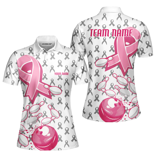Custom Bowling Team Uniform Jerseys Breast Cancer Pink Ribbon Ladies, Bowling Shirt Personalized Name And Team Name