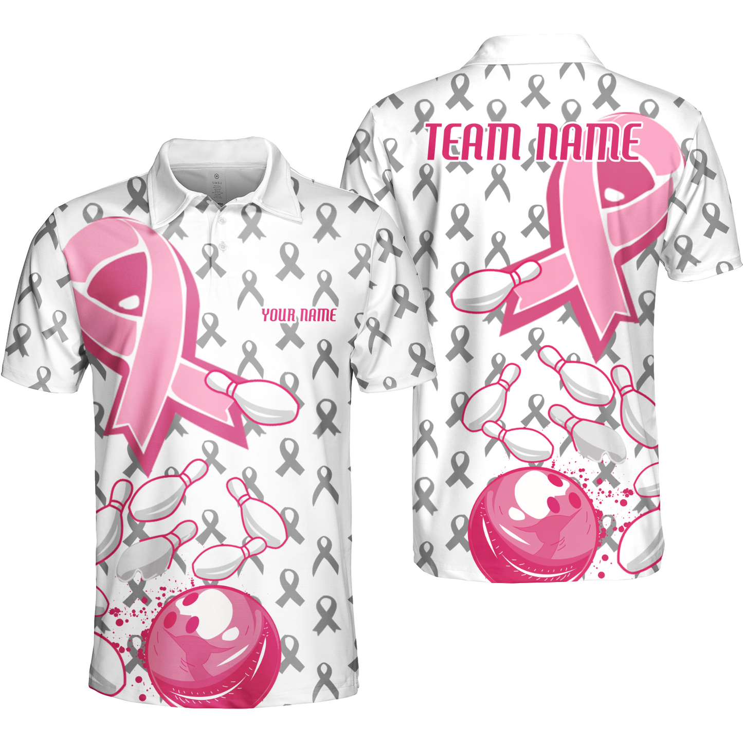 Custom Bowling Team Uniform Jerseys Breast Cancer Pink Ribbon Ladies, Bowling Shirt Personalized Name And Team Name