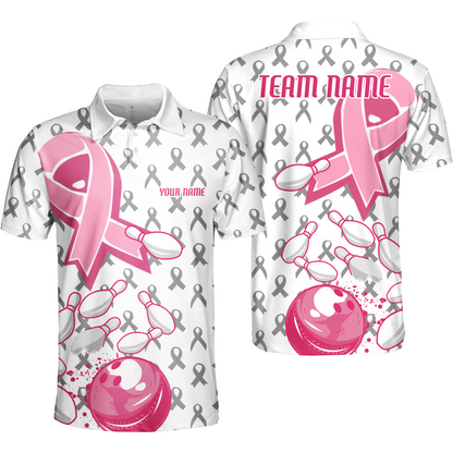 Custom Bowling Team Uniform Jerseys Breast Cancer Pink Ribbon Ladies, Bowling Shirt Personalized Name And Team Name