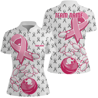 Custom Bowling Team Uniform Jerseys Breast Cancer Pink Ribbon Ladies, Bowling Shirt Personalized Name And Team Name