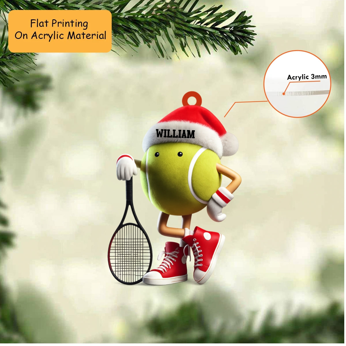 Personalized Tennis Ball Christmas Ornament, Cute Tennis Ball, Custom Ornament Christmas Gift, Keychain Tennis, Car Ornament Tennis