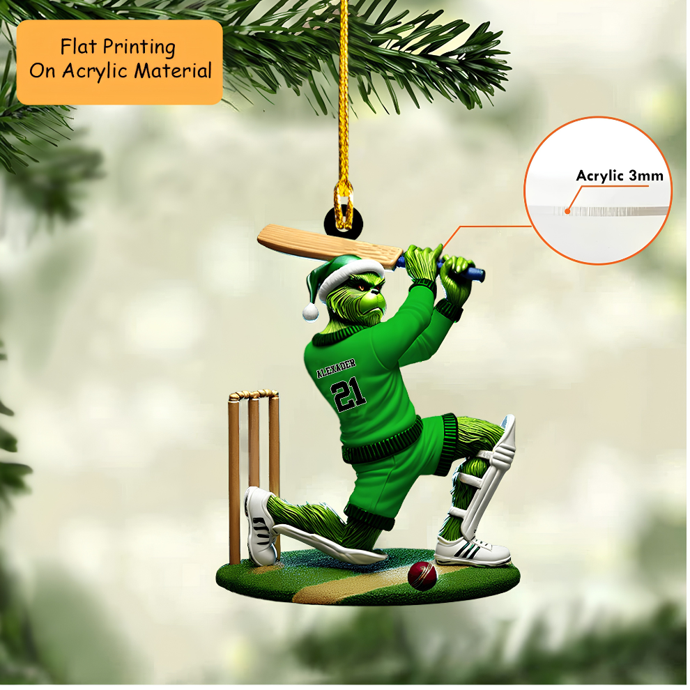 Personalized Cricket Christmas Ornament, Grumpy Monster Batting, Custom Ornament Christmas Gift, Keychain Cricket, Car Ornament Cricket